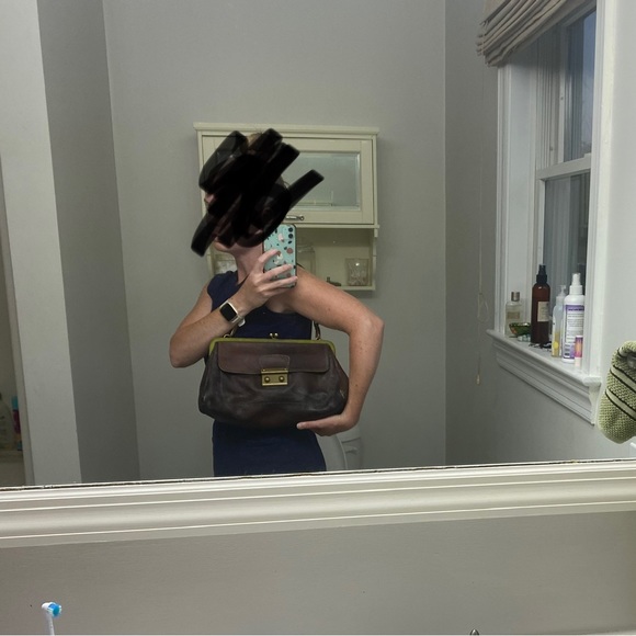 Miu Miu green/brown leather and suede kiss lock frame vintage purse clutch - Picture 15 of 15